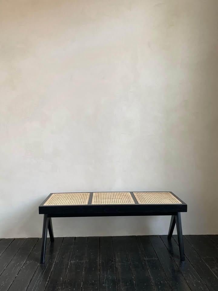 3 Seat Oak & Rattan Dining Bench, Ophalen, Riet of Rotan, Zo goed als nieuw, Chandigarh