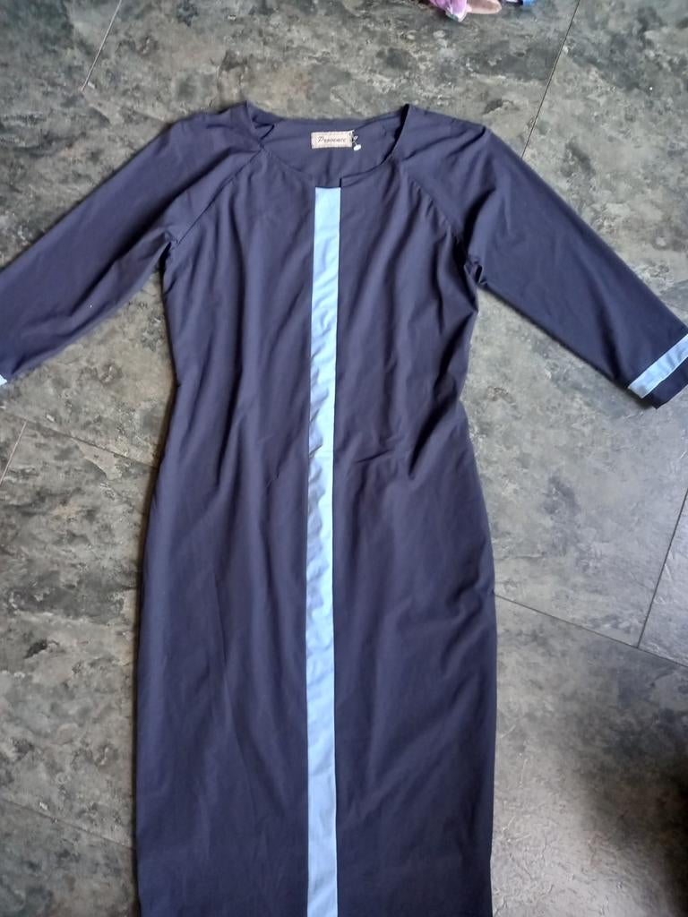 Provence Jurk - Donkerblauw met lichtblauwe streep, Maat 38/40 (M), Blauw, Ophalen of Verzenden, Zo goed als nieuw