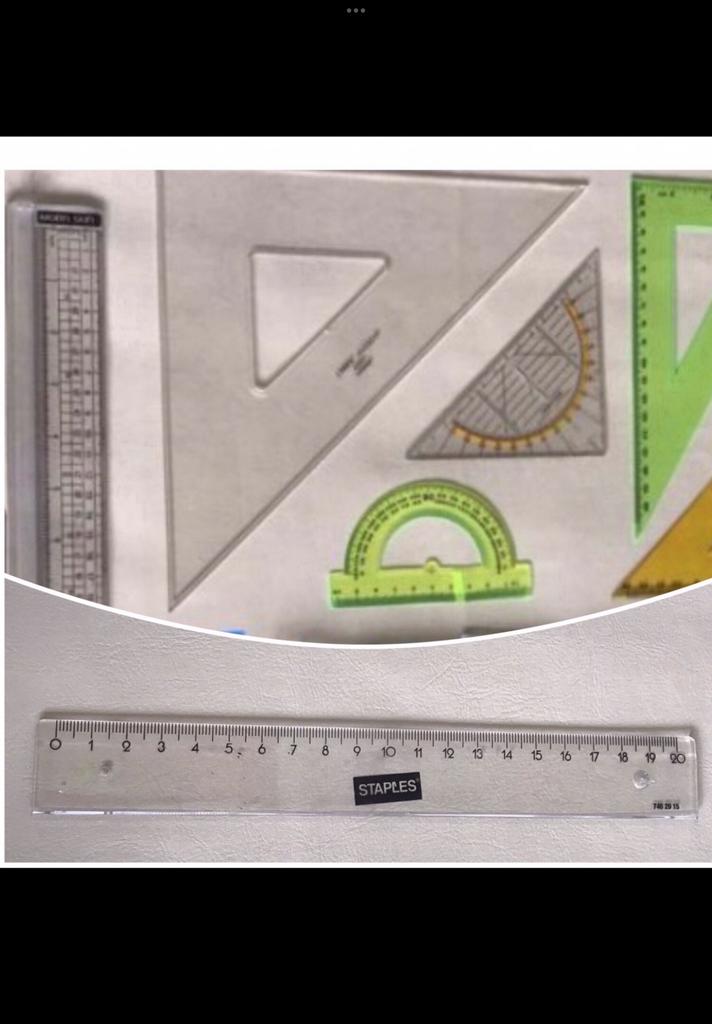 Liniaal groot & klein, 3 driehoeken, geodriehoek, gradenboog, Ophalen of Verzenden, Nieuw