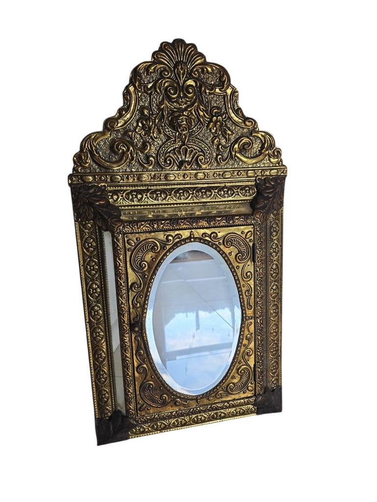 Antieke barokke wandspiegel incl. originele borstels, Antiek en Kunst, Ophalen of Verzenden, Rechthoekig, Minder dan 50 cm