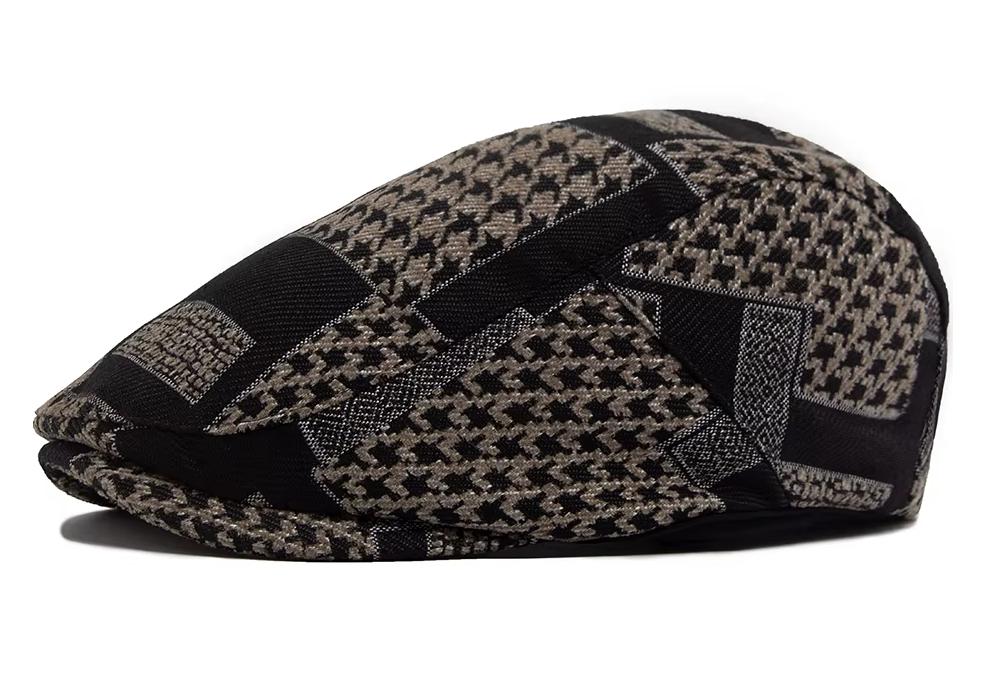 Zwart beige houndstooth flat cap (platte pet), Verzenden, Nieuw, Pet