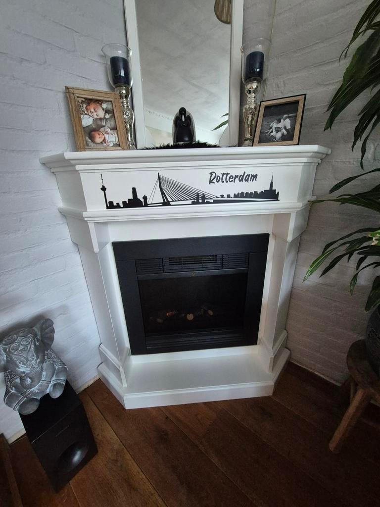 Hoek schouw met sfeerhaard, Ophalen of Verzenden, Vrijstaande haard, Elektrische haard