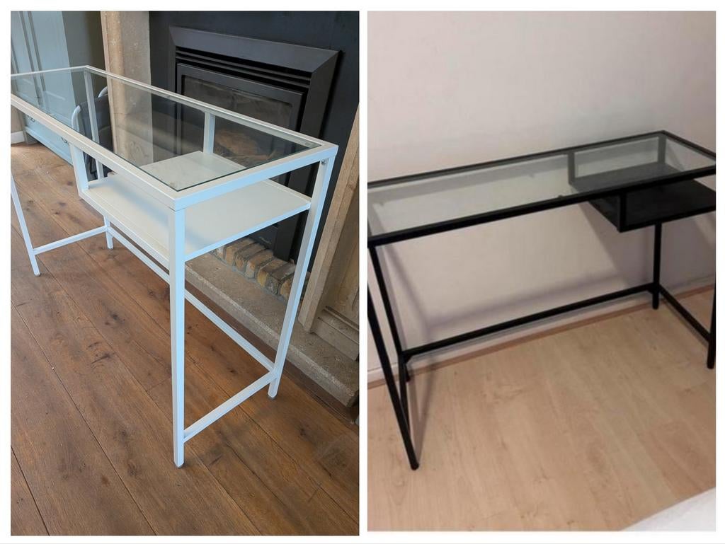 Wit of zwart metalen sidetable/bureau met glazen plaat, Ophalen, Hoogslaper, Eenpersoons, Minder dan 160 cm