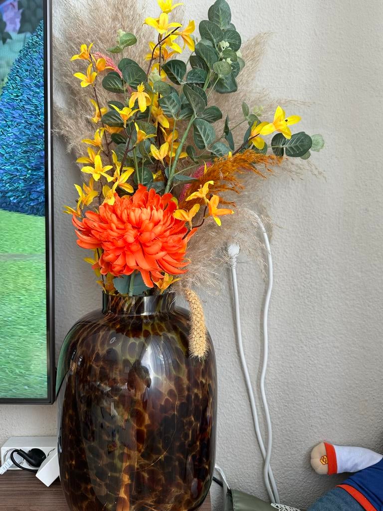 Panter vaas met nepbloemen, Ophalen, Overige kleuren, Minder dan 50 cm, Glas