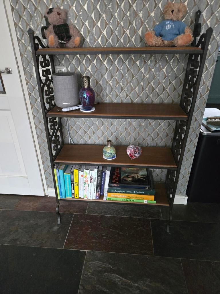 Eikenhouten Boekenkast met Smeedijzer - Perfecte Staa, Ophalen, Met plank(en), Rustiek, Klassiek, Industrieel, 50 tot 100 cm