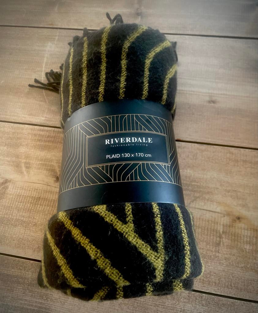 Riverdale Plaid 130x170 cm - Zwart/Goud gestreept, Ophalen of Verzenden, Nieuw