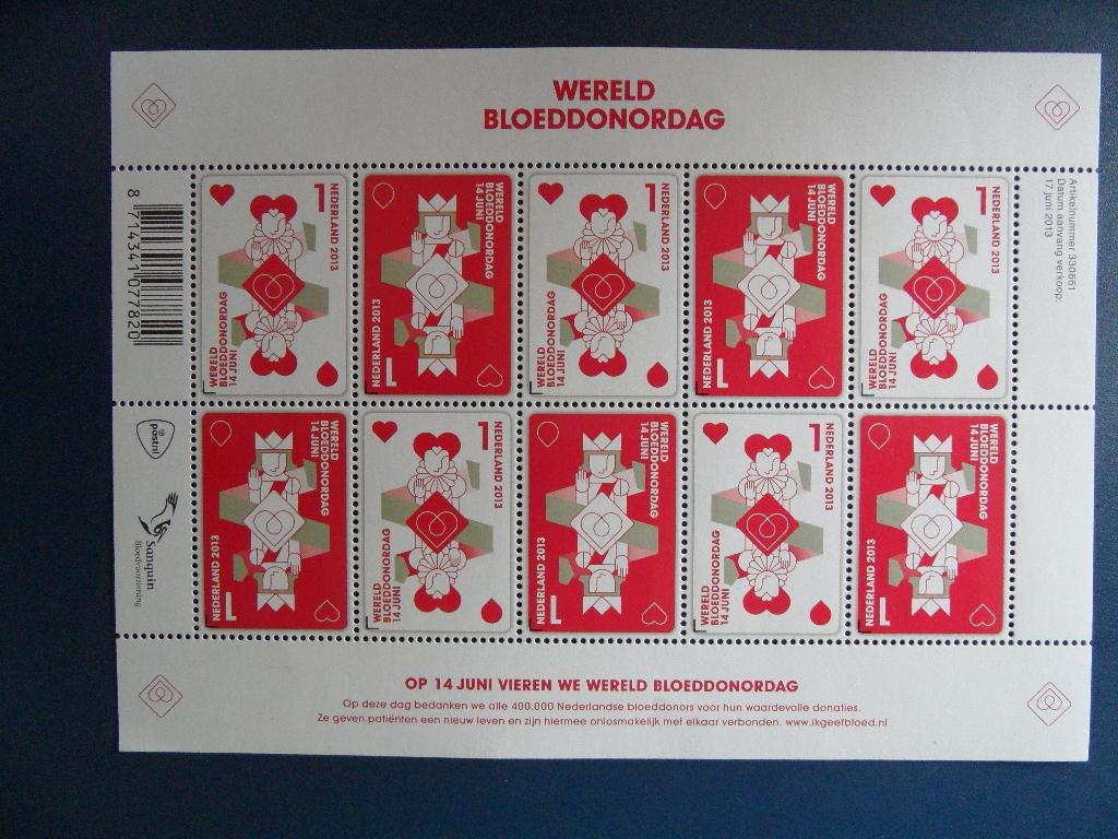 Postzegelvel Wereld Bloeddonordag *** met korting ***, Ophalen of Verzenden, Postfris