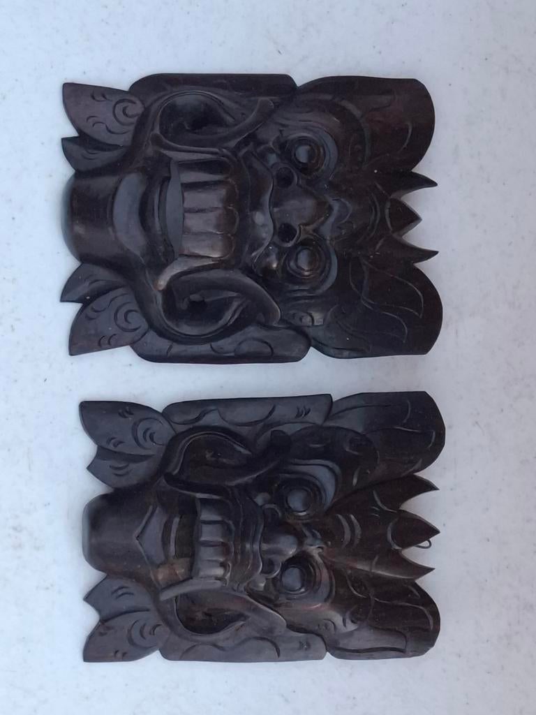 Houten beelden set: Balinese maskers, totem en vrouw, Ophalen of Verzenden