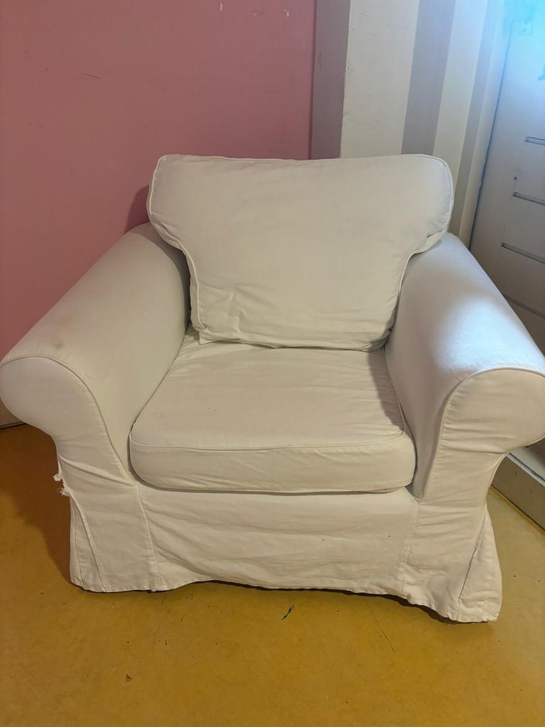 Witte fauteuil, Ophalen, Gebruikt, Stof, 75 tot 100 cm