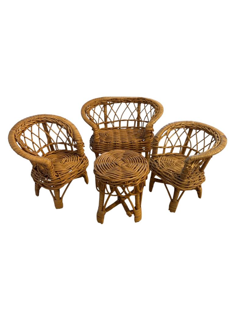 Vintage Barbie rattan rieten wicker meubelset jaren 70 80, Ophalen of Verzenden, Gebruikt, Accessoires