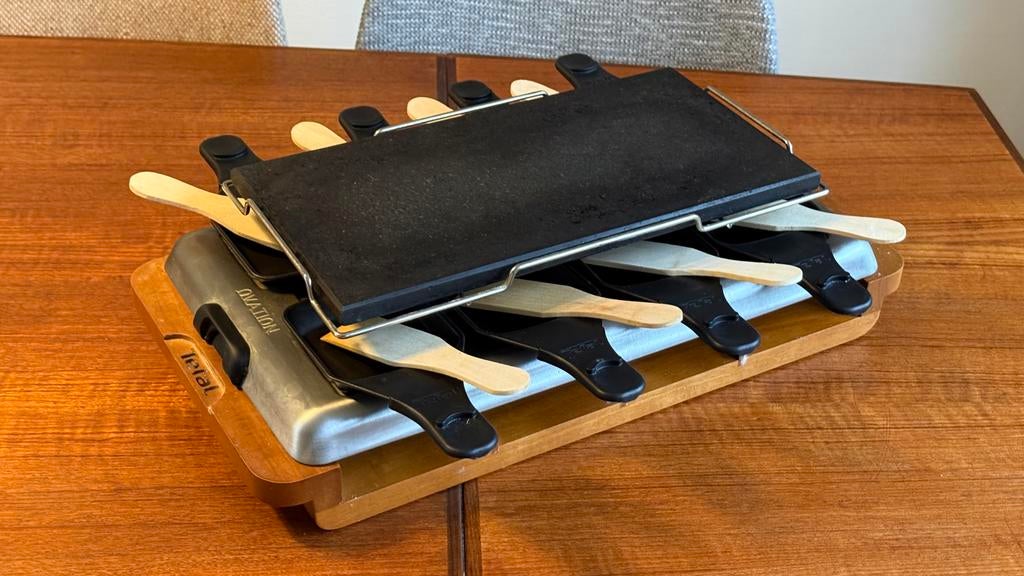 Tefal Gourmet- en Steengrillstel 8 personen met houten onder, Witgoed en Apparatuur, Gourmetstellen, Gebruikt, 8 personen of meer