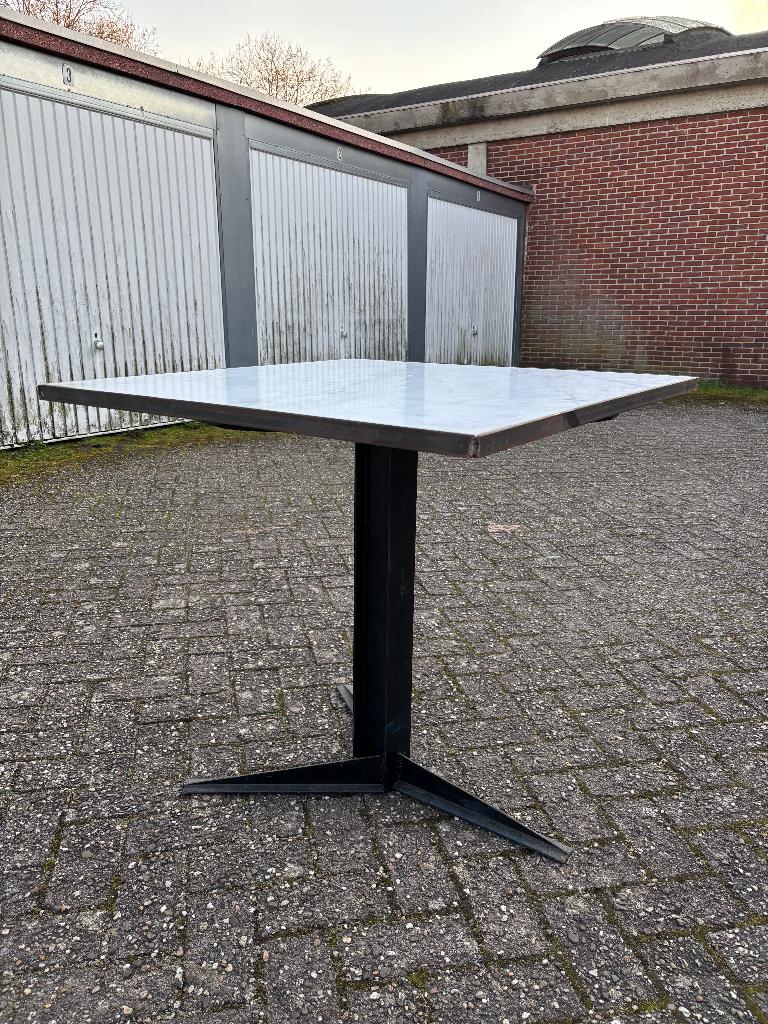 3x zwart metaal en marmeren horeca tafels, Ophalen, Overige materialen, Gebruikt, Bistro cafe horeca
