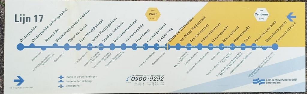 Haltebord NS-station informatiebord Amsterdam Lijn 5 en 17, Verzamelen, Ophalen of Verzenden