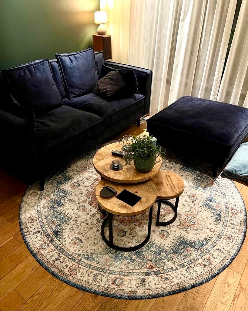 Leuke blauwe Goossens 2,5 zits bank Suite incl hocker, Ophalen, Gebruikt, 150 tot 200 cm, Tweepersoons