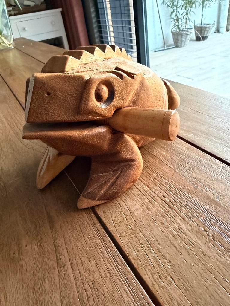 Houten Kikker Decoratie & Muziekinstrument (Guira/Kikker), Ophalen of Verzenden, Zo goed als nieuw, Overige soorten