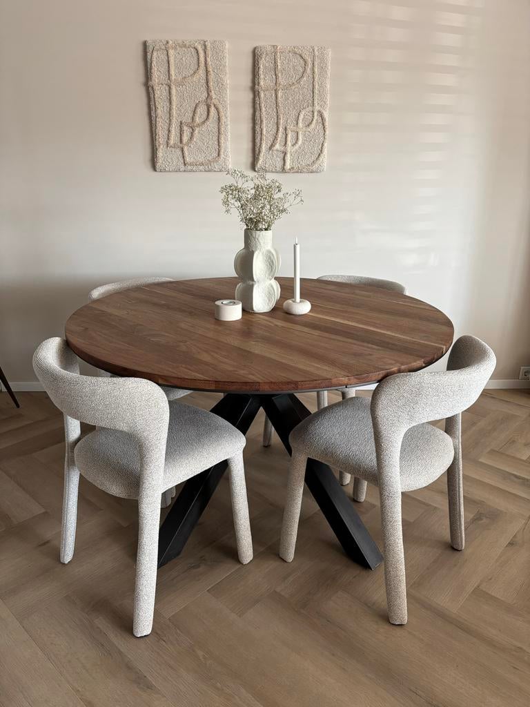 Ronde houten eettafel 130 cm van Xooon, Huis en Inrichting, Tafels | Eettafels, Ophalen, Gebruikt, Rond, Vier personen