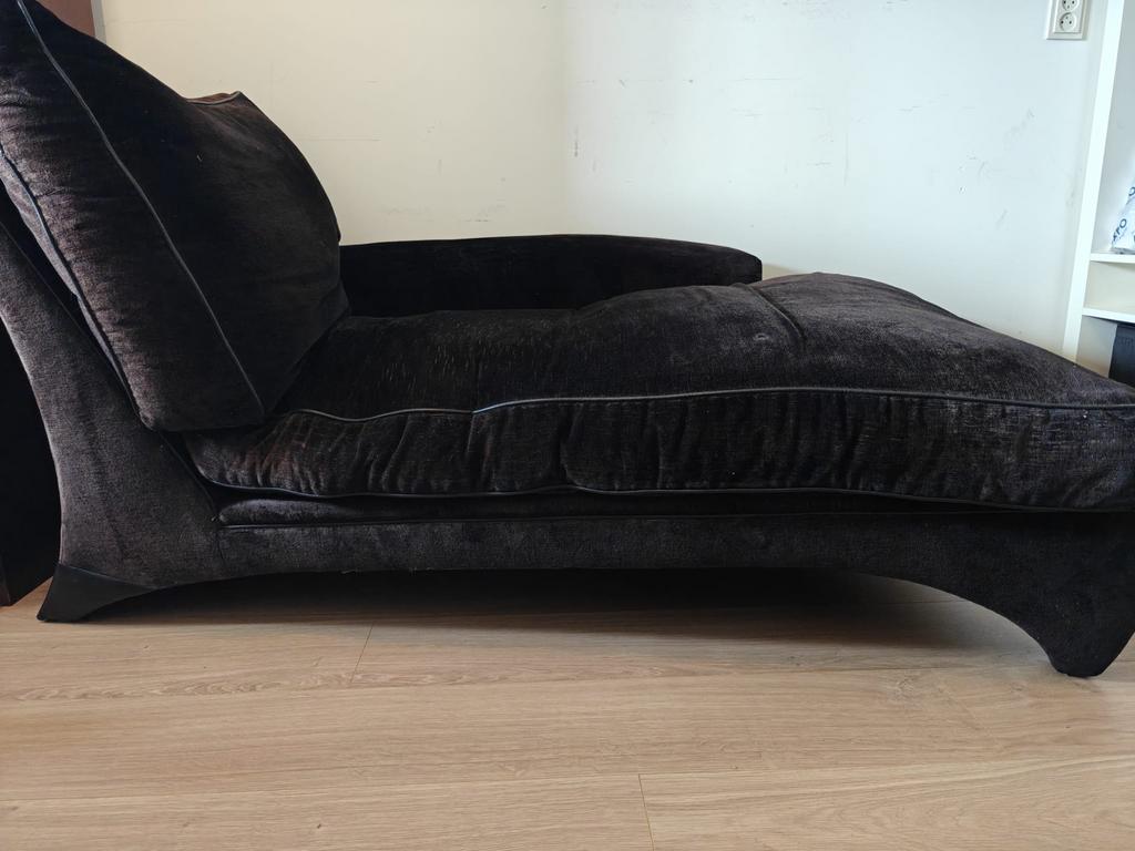 Donkerbruin velvet bankje / chaise longue, Huis en Inrichting, Banken | Sofa's en Chaises Longues, Ophalen, Gebruikt, Eenpersoons