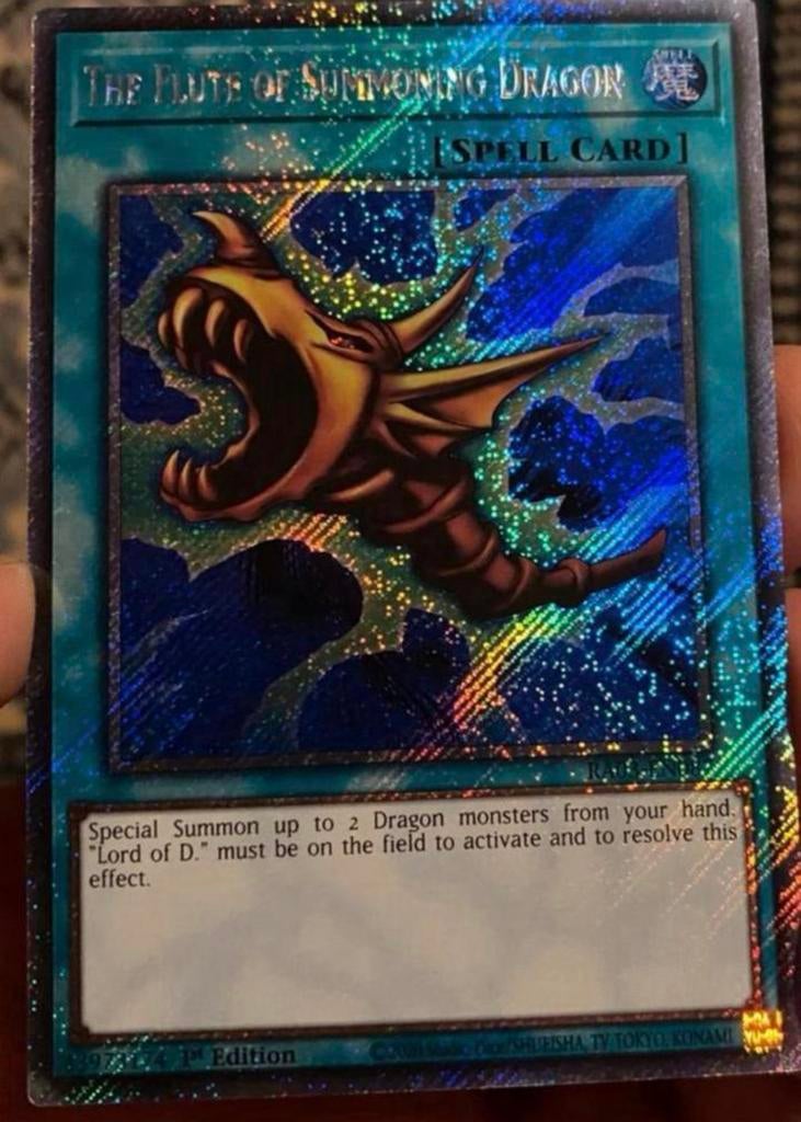 Yu-Gi-Oh! The Flute of Summoning Dragon RA03 1st Ed !, Ophalen of Verzenden, Zo goed als nieuw, Losse kaart, Foil