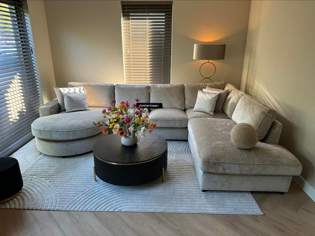 Luxe Velvet Teddy U-Bank Lio 170x365x250cm Beige Sand NIEUW, Info@oosterbaanwonen.nl, Nieuw, Ophalen of Verzenden, Venus 31 8448 CE Heerenveen