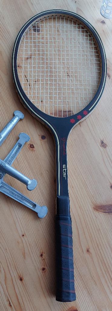 Vintage houten tennis racket met klem, Ophalen of Verzenden