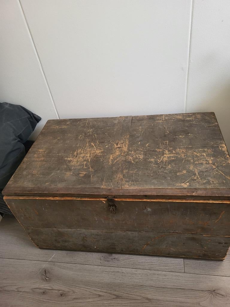 Zware houten vintage kist sober landelijk, Ophalen, 50 tot 100 cm, Minder dan 50 cm, Minder dan 50 cm