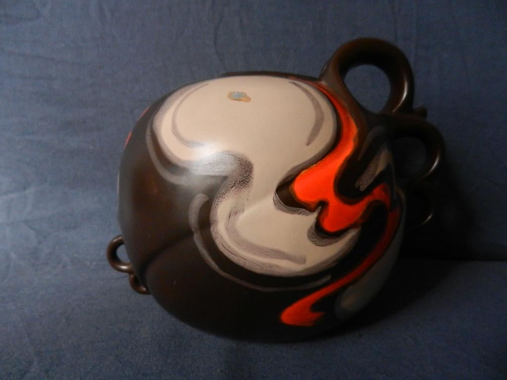 Prachtige plateel bolvaas Zenith Gouda decor Sepia h 16,3 cm, Antiek en Kunst, Ophalen of Verzenden