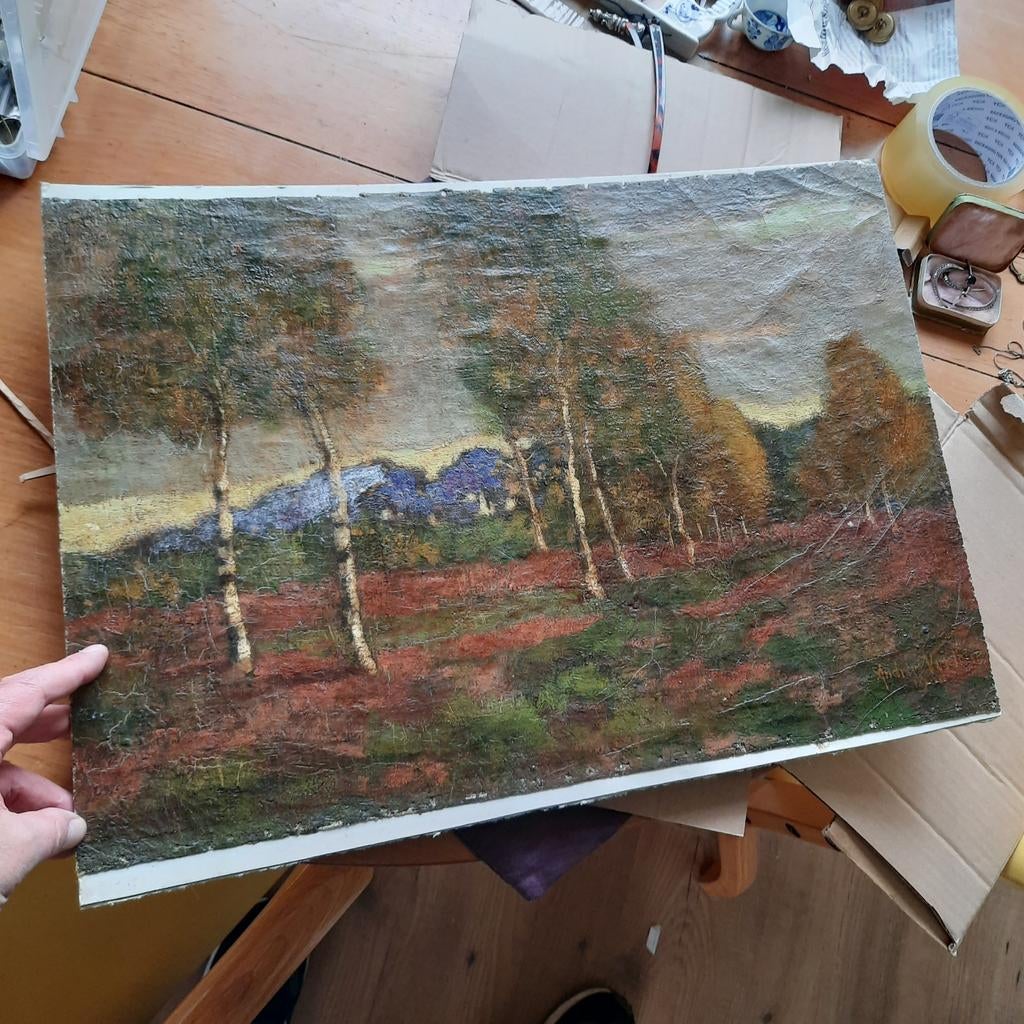 Antiek Olieverf Schilderij Andries Verleur 1901 bij Baarn, Antiek en Kunst, Kunst | Schilderijen | Klassiek, Ophalen of Verzenden