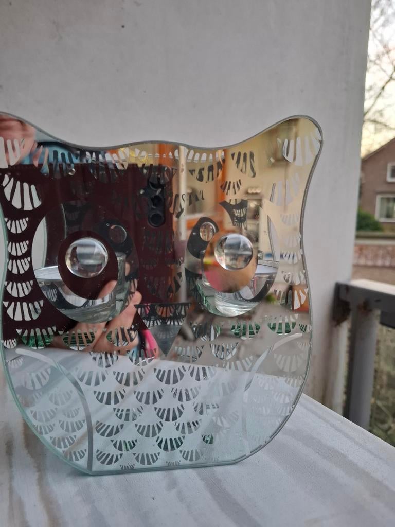 Glazen uil waxinelichthouder - sfeervol!, Overige kleuren, Ophalen of Verzenden, Minder dan 50 cm, Glas
