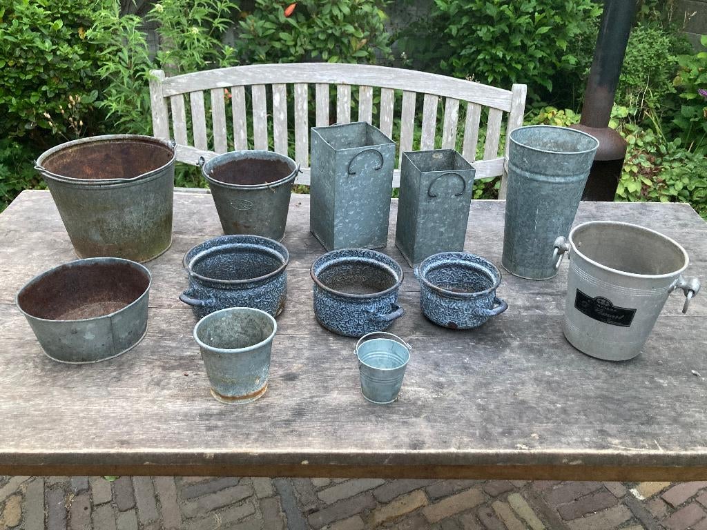 zink zinken metalen teiltjes emmers potten potjes emmertjes, Gebruikt, Minder dan 30 cm, Minder dan 60 cm, Ophalen of Verzenden