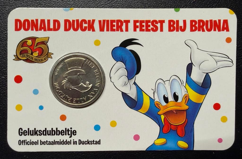 Donald Duck Coincard Bruna Geluksdubbeltje, Ophalen of Verzenden