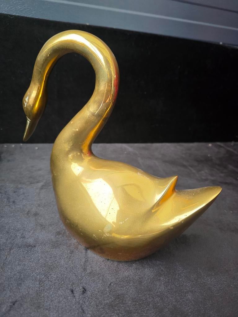 Messing Zwaan Beeld, Tuin en Terras, Tuinbeelden, Ophalen of Verzenden, Zo goed als nieuw, Metaal, Dierenbeeld