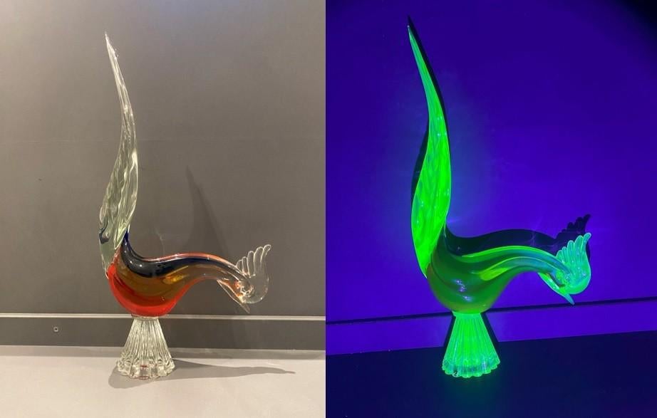 Murano Uranium haan fazant, Antiek en Kunst, Antiek | Glas en Kristal, Ophalen of Verzenden