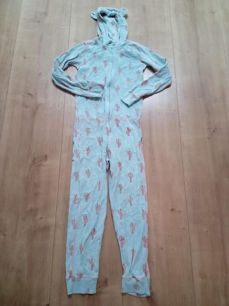 Claessens Badstof Onesie Maat 164 Lichtblauw Cactus, Ophalen of Verzenden, Zo goed als nieuw, Claessens, Jongen of Meisje