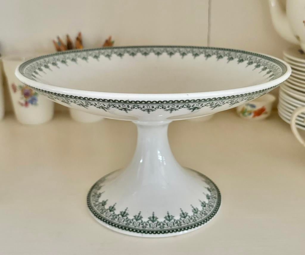 Oude schaal op voet moore & co belgrade cauldon groen, Antiek en Kunst, Ophalen of Verzenden