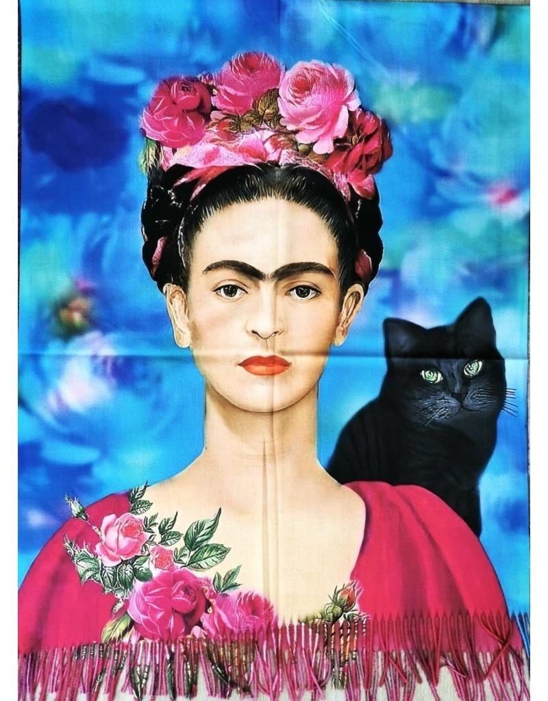 Sjaal Frida Kahlo kunstsjaal frida met kat, Kleding | Dames, Ophalen of Verzenden, Nieuw, Maat 46/48 (XL) of groter, Sjaal