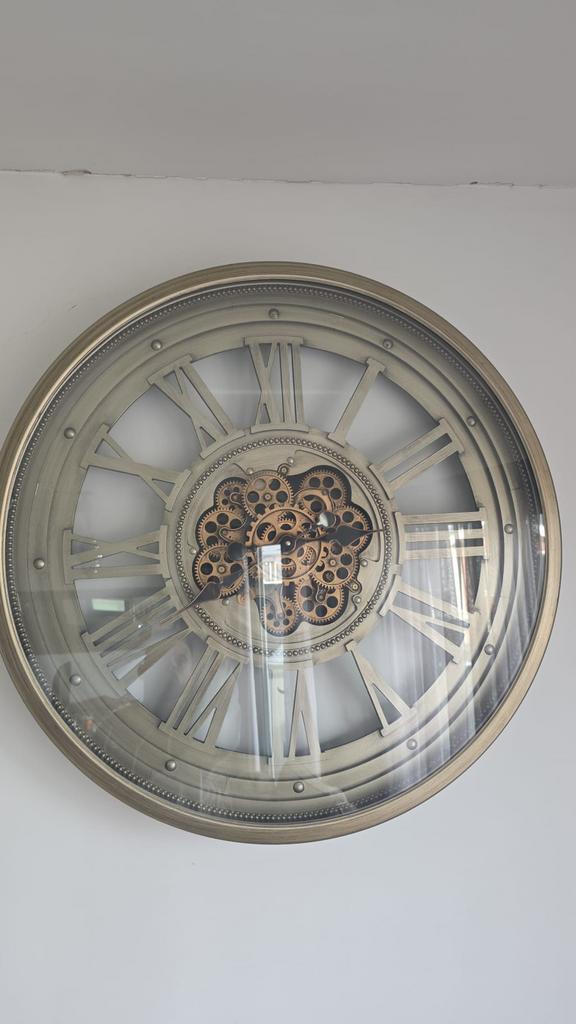 Klok 80 cm met draaiende tandwielen, Ophalen of Verzenden, Zo goed als nieuw, Wandklok