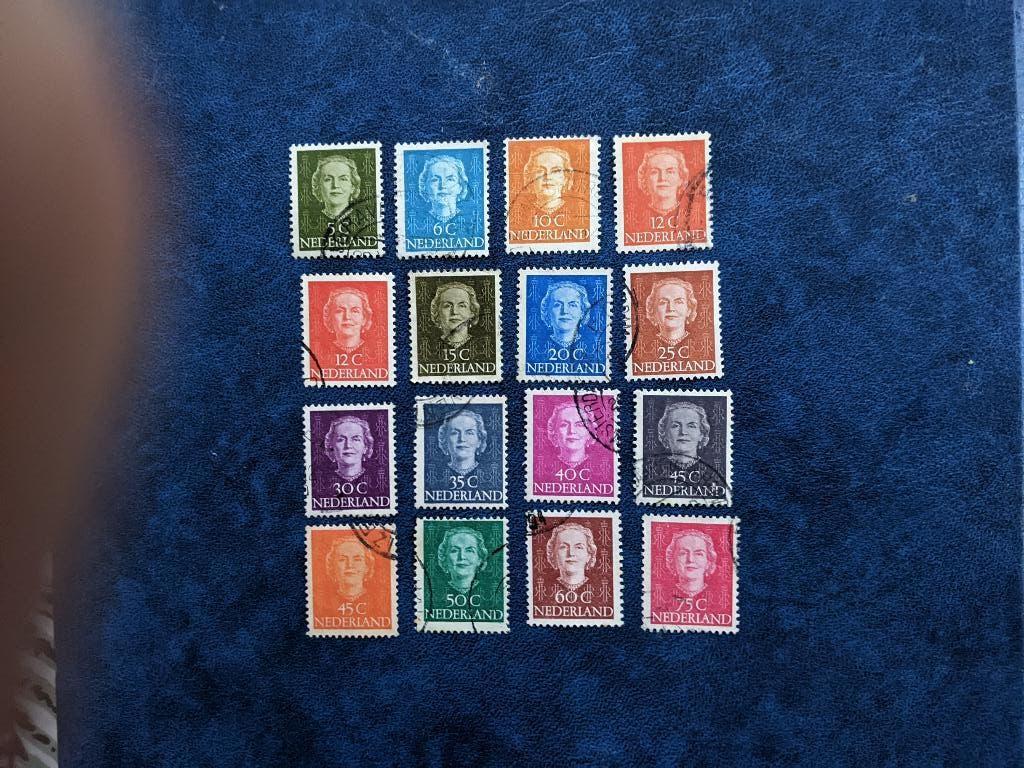 NL 1949-1951; serie KONINGIN JULIANA "EN FACE" 2 FOTO'S, Verzenden, Na 1940, Gestempeld