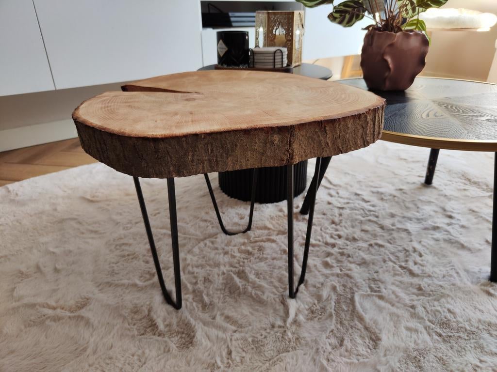 Boomstam tafel salontafel bijzettafel massief hout, Huis en Inrichting, Tafels | Salontafels, Ophalen, 50 tot 100 cm, Rond, 50 tot 100 cm