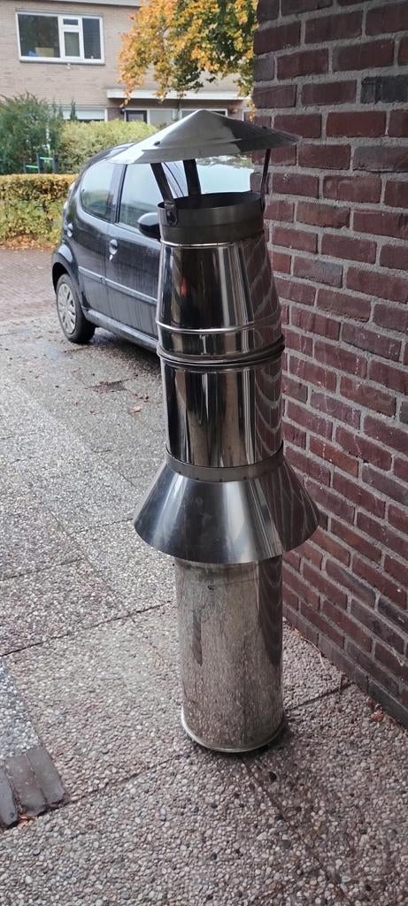 Rookkanaal + loden dakdoorvoer, Ophalen of Verzenden, Rvs, Minder dan 2 meter, 80 mm of meer