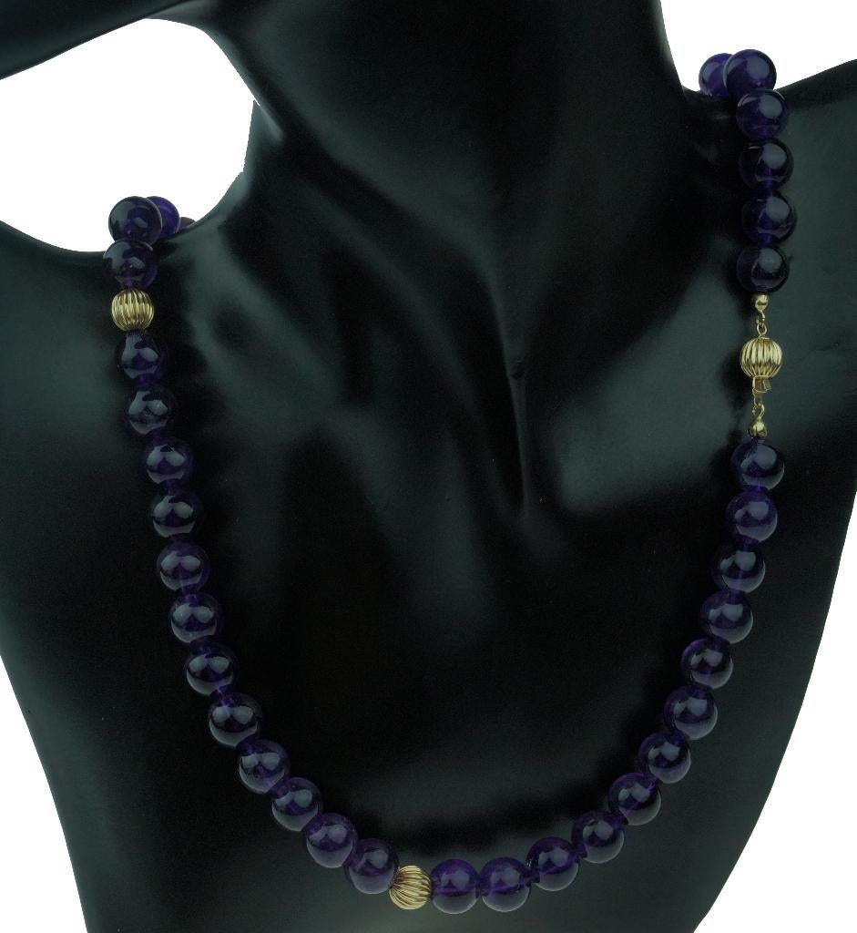 Amethist ketting edelsteen 14k gouden slot en bollen vintage, Sieraden, Tassen en Uiterlijk, Antieke sieraden, Verzenden, Goud