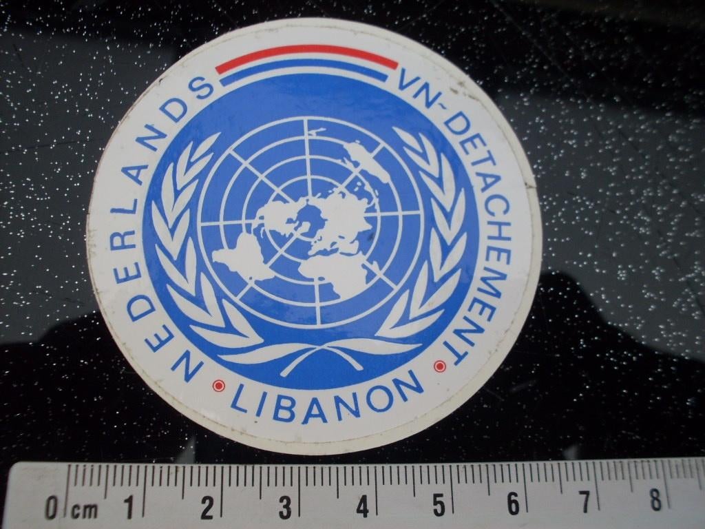 sticker nederlands vn-detachment libanon logo wapen embleem, Verzamelen, Verzenden, Zo goed als nieuw, Bedrijf of Vereniging
