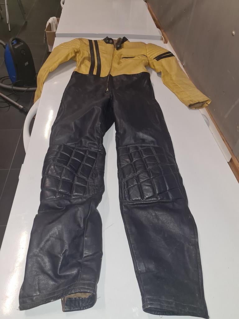Vintage Motorpak - Leer Geel/Zwart, Ophalen of Verzenden, Overall, Tweedehands, Heren