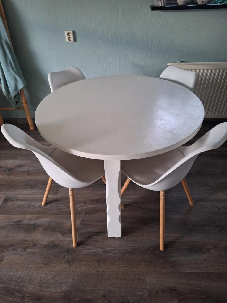 Witte massief houten tafel, Huis en Inrichting, Tafels | Eettafels, Ophalen, Gebruikt, Rond, 100 tot 150 cm