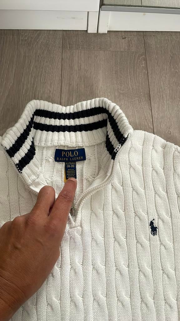 Polo Ralph Lauren jongens trui wit met rits maat 18-20/ XL, Ophalen of Verzenden, Zo goed als nieuw, Overige maten, Wit