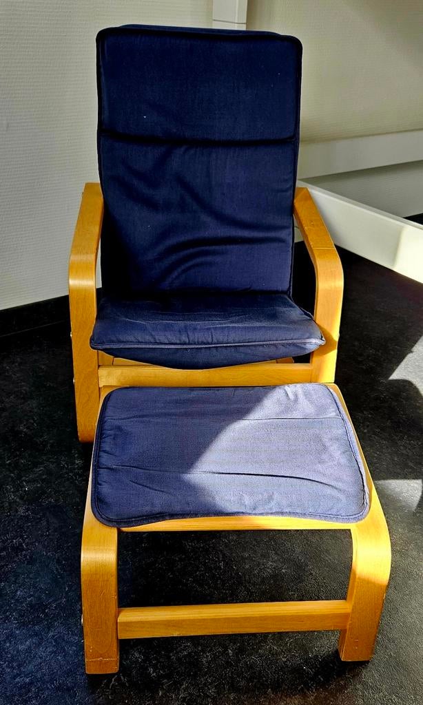 Ikea Poäng kinderstoel met hocker - Blauw, Ophalen