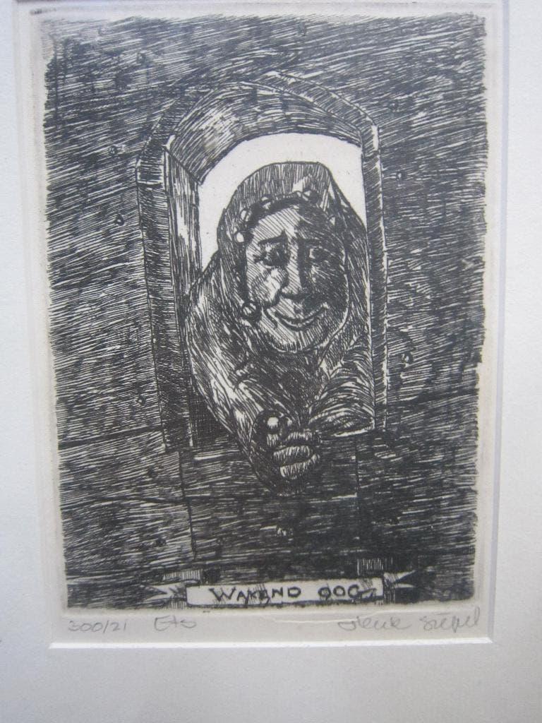 Het Wakend oog, achter een glasplaatje Ets van Henk SIEPEL, Ophalen, Portret, Ets, 1950 - 1999