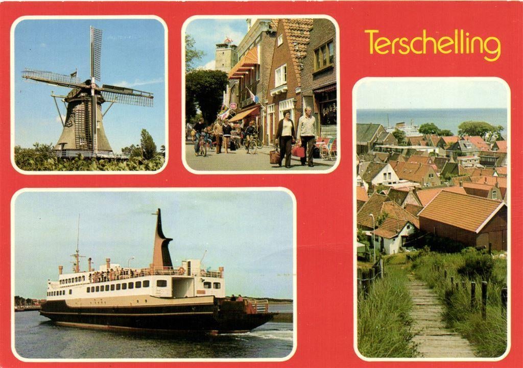 Terschelling - 4 afb o.a. molen veerboot - ongelopen, Ophalen of Verzenden, Voor 1920, Ongelopen, Waddeneilanden