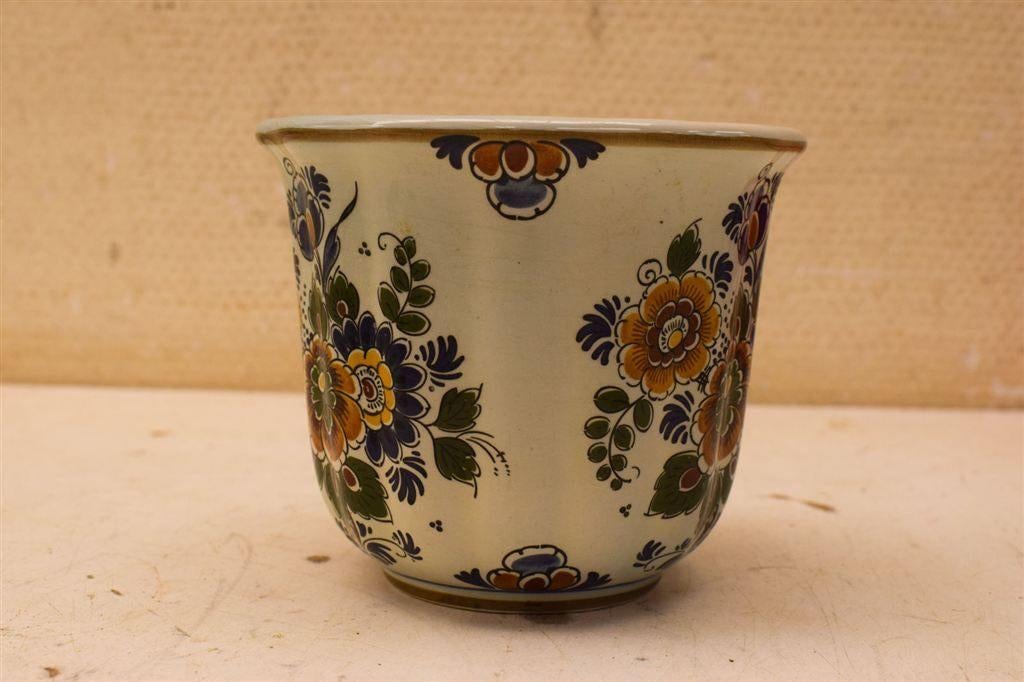 Delft Porseleinen bloempot 49067, Tuin en Terras, Bloempotten, Gebruikt, Rond, Ophalen of Verzenden, Aardewerk