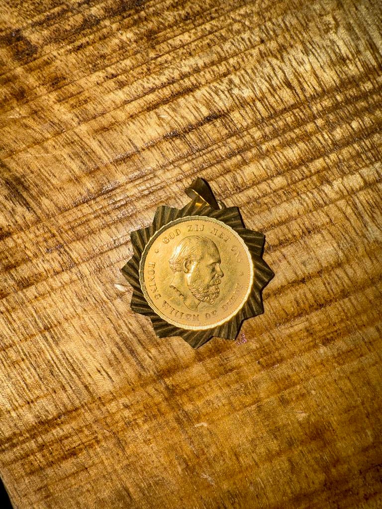 Gouden tientje in hanger, Postzegels en Munten, Munten | Nederland, Koning Willem III, Losse munt, 10 gulden, Goud