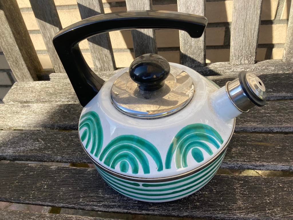 Vintage Austria Email fluitketel - Groen/Wit, Antiek en Kunst, Antiek | Emaille, Ophalen of Verzenden